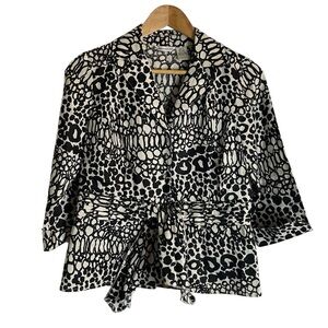 Richard Malcom Black and White Tie Front Linen Blouse Size Small whimsigoth